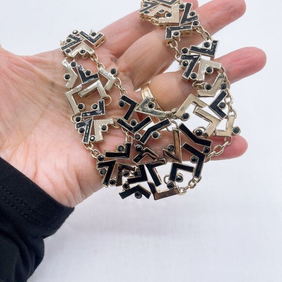 St John Black Gold Multi Link Geometric Pattern Necklace Medium - Picture 5 of 6